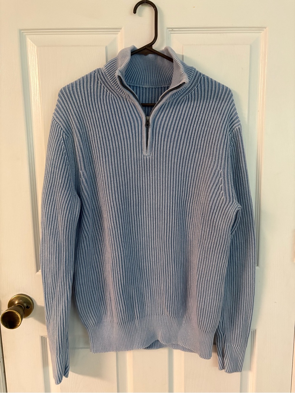 Light Blue Half-Zip Ribbed Sweater - Picture 1 of 5